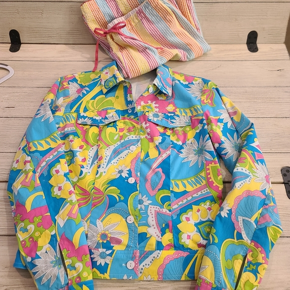 Vintage/Retro mod women's cotton-stretch jacket and striped cotton pants. - Picture 2 of 7